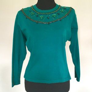 Vintage Carole Little T-shirt with Uniquely Beaded Neckline Petite Medium